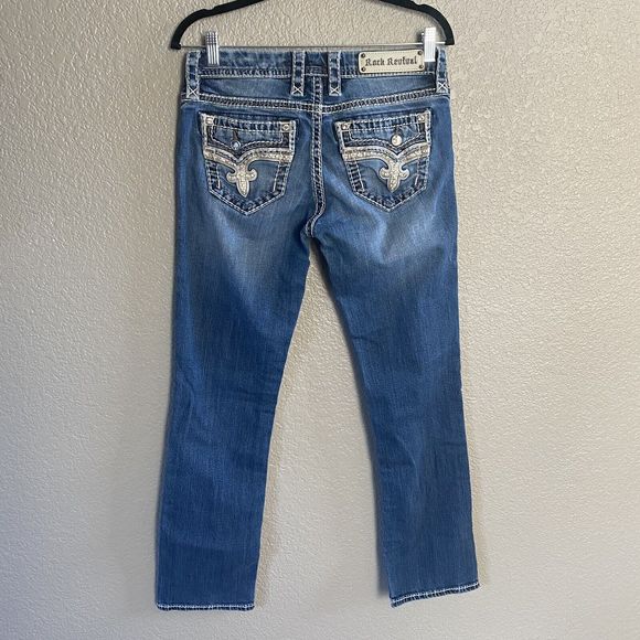 Rock Revival Jeans Women's 28 Easy Straight Tetbury Flap Pocket Bling Low Rise - Picture 1 of 16